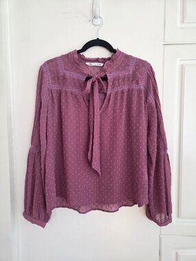ZARA Mauve Sheer Blouse – Romantic Boho Long Sleeve 🌸